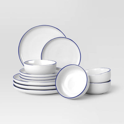 Open Box - 12pc Stoneware Dinnerware Set Blue Rim - Threshold™