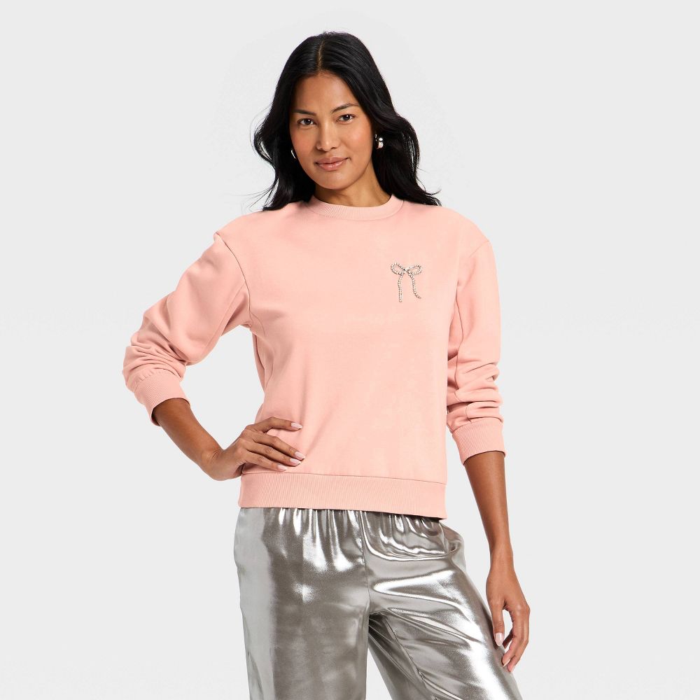 New - Women's Embellished Sweatshirt - A New Day™ Pink XS