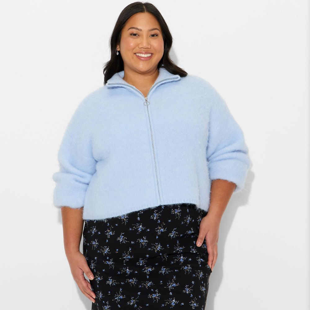 New - Women's Full Zip Mock Turtleneck Cardigan - Wild Fable™ Light Blue XXL