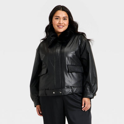 New - Women's Faux Leather Jacket - A New Dayβ’ Black 3X