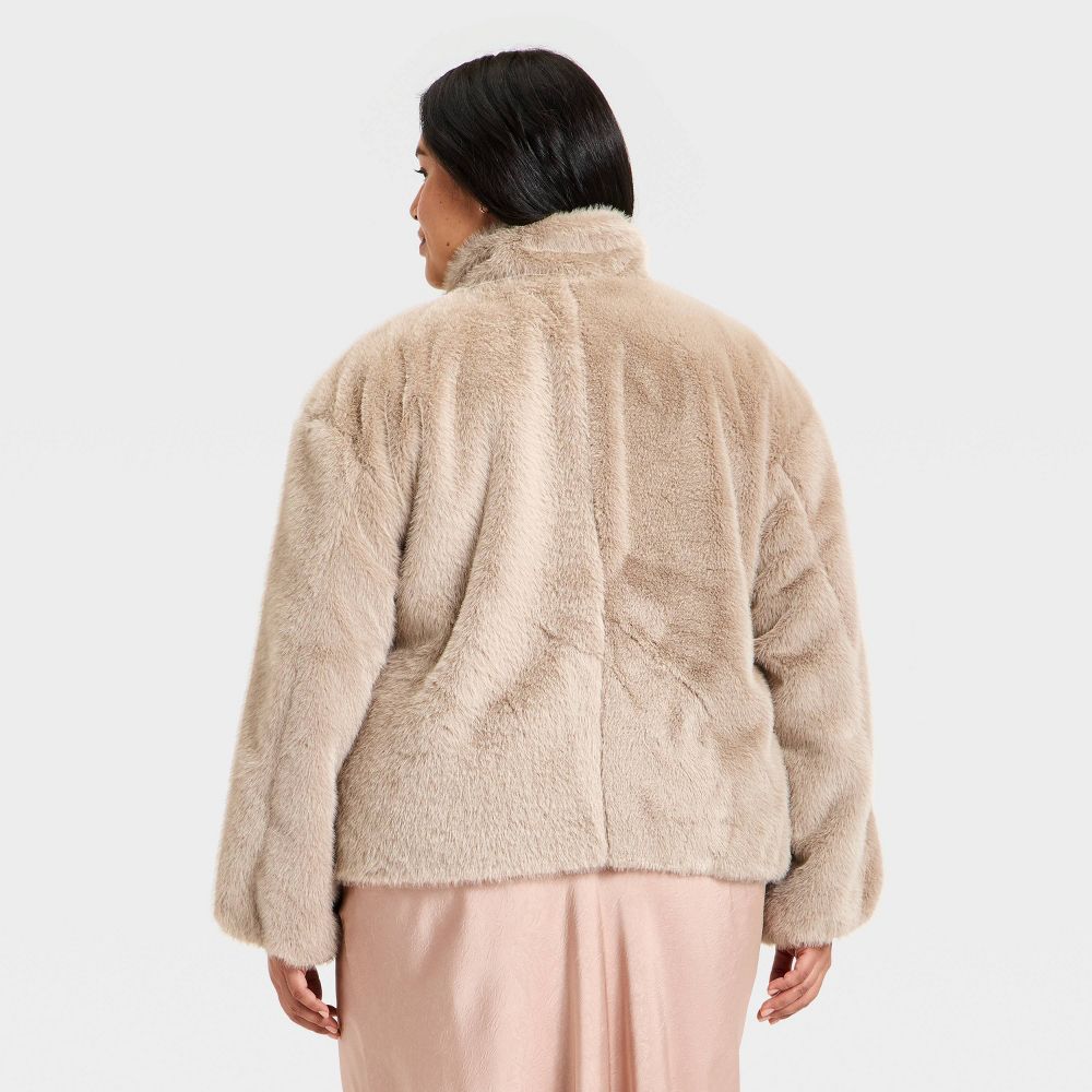 New - Women's Faux Fur Zip-Up Jacket - A New Day™ Light Gray Wash XXL