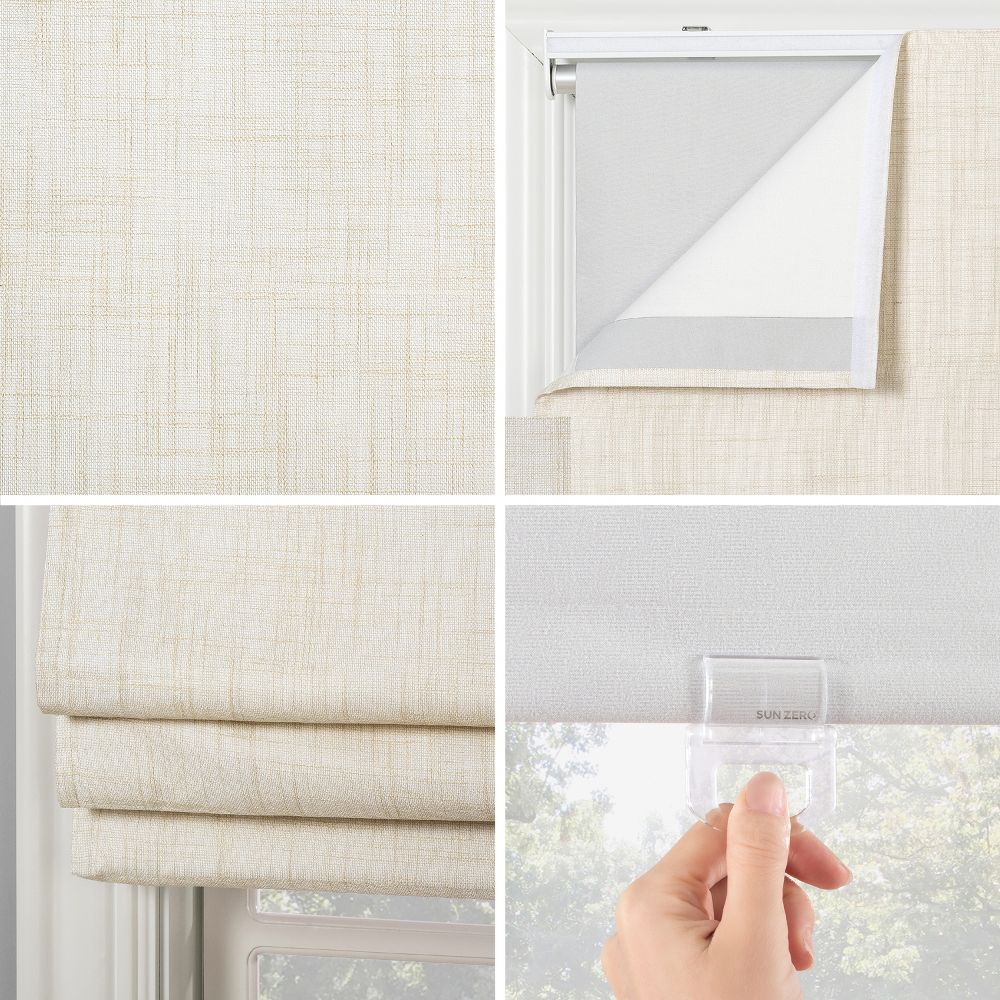 Open Box - 23"x64" Sun Zero Somerton Textured 100% Blackout Cordless Roman Shade Linen