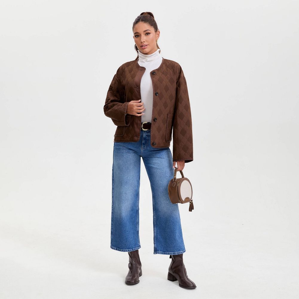 New - Women's Quilted Bomber Jacket - A New Day™ Brown S
