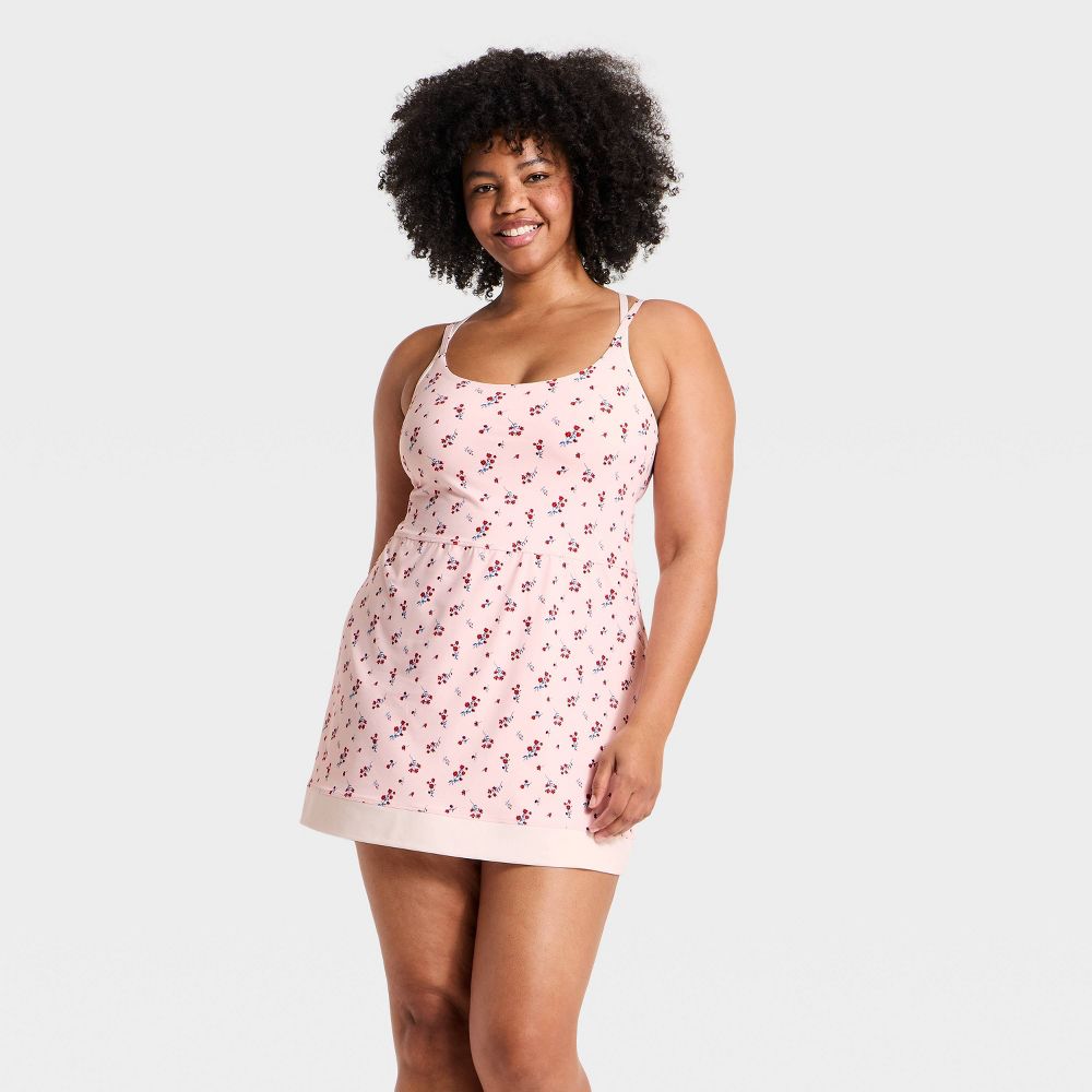 New - Women's Knit Strappy Active Dress - All In Motion™ Light Pink Floral S