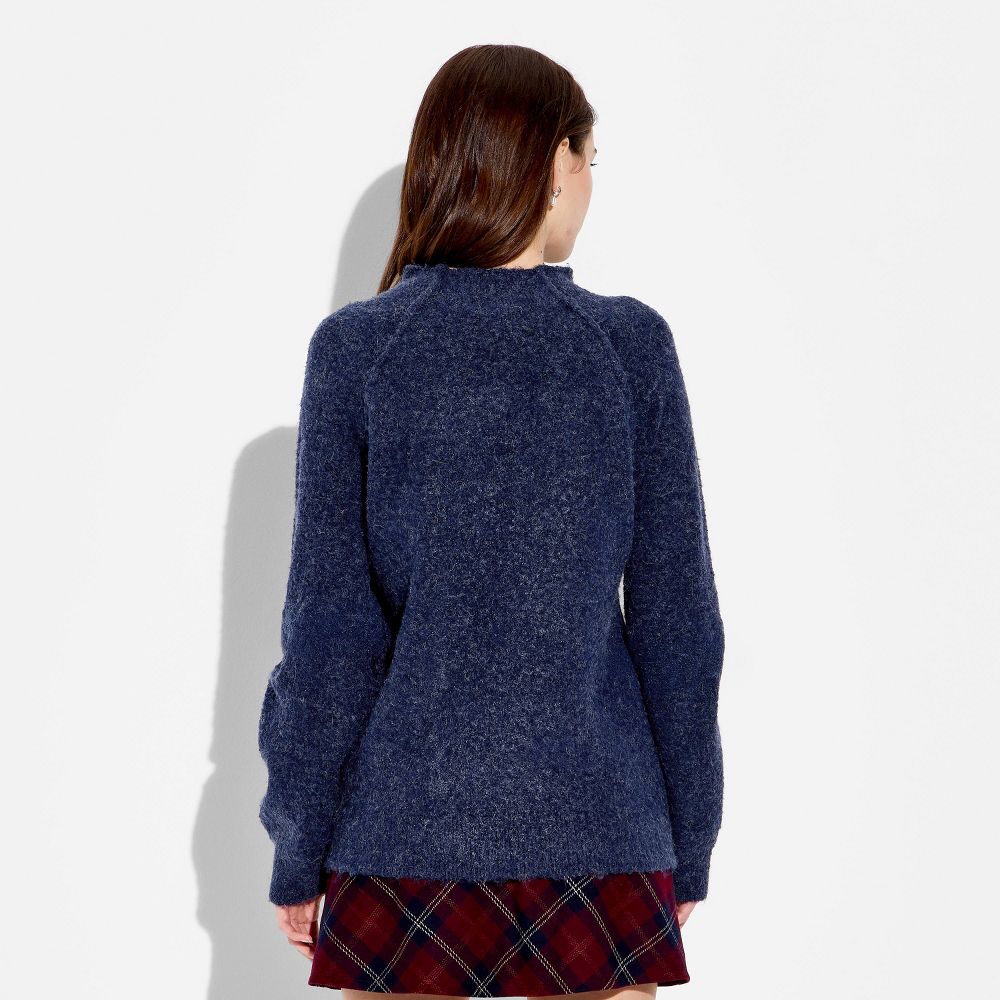 New - Women's Turtleneck Boucle Tunic Pullover Sweater - Wild Fable™ Navy Blue M