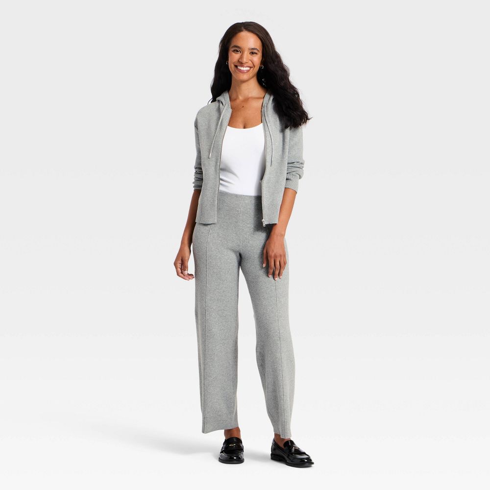 New - Women's Wide Leg Sweater Pants - A New Day™ Heather Gray S