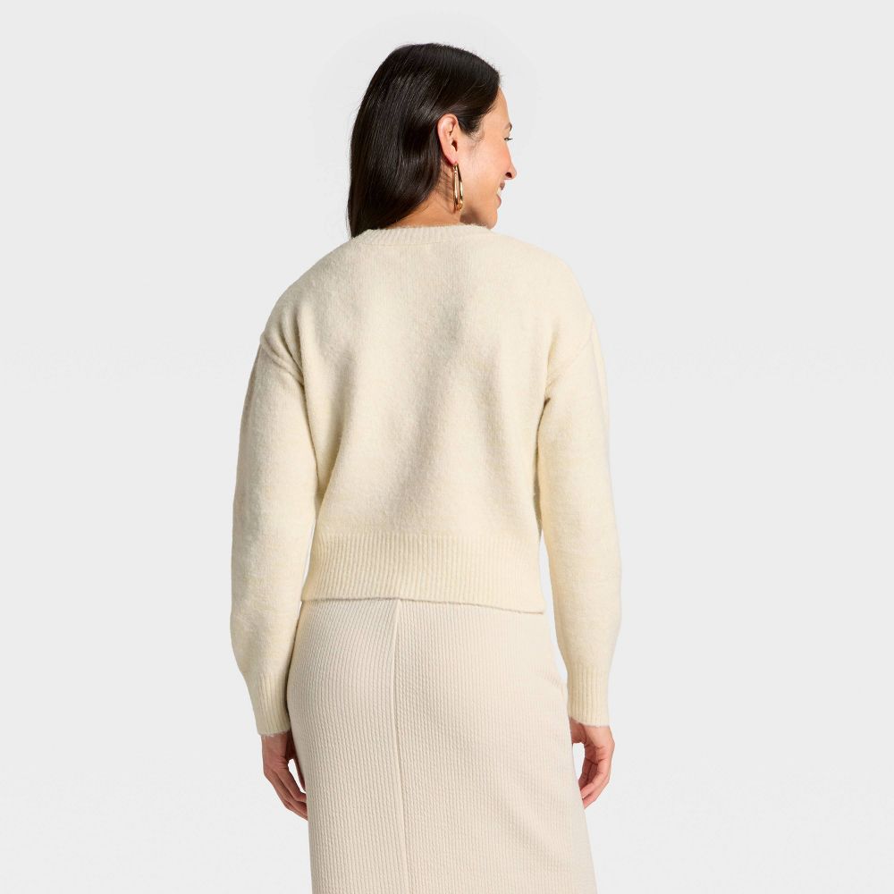 New - Women's Holiday Crewneck Pullover Sweater - Universal Thread™ Cream Letters XS