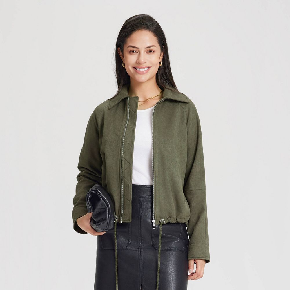 New - Women's Suede Bubble Jacket - Universal Thread™ Olive Green XXL