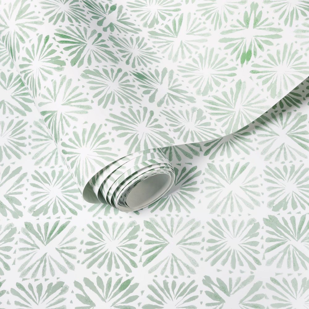New - Block Print Tile Peel and Stick Wallpaper Sage - Threshold™