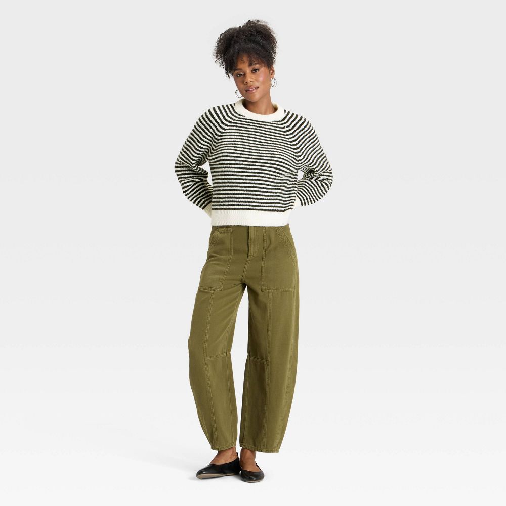 Open Box - Women's Cozy Knit Crewneck Pullover Sweater - Universal Thread™ Black Striped XL