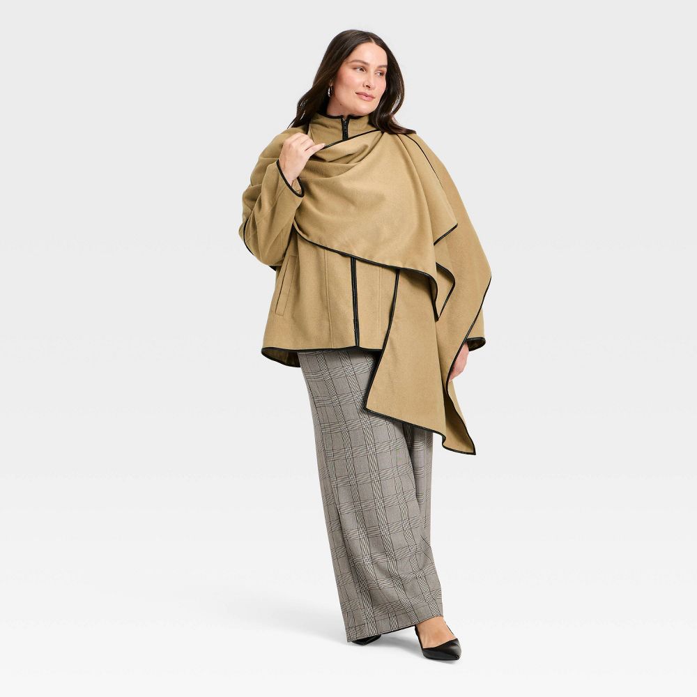 New - Women's Faux Wool Scarf Coat - A New Day™ Light Brown 3X
