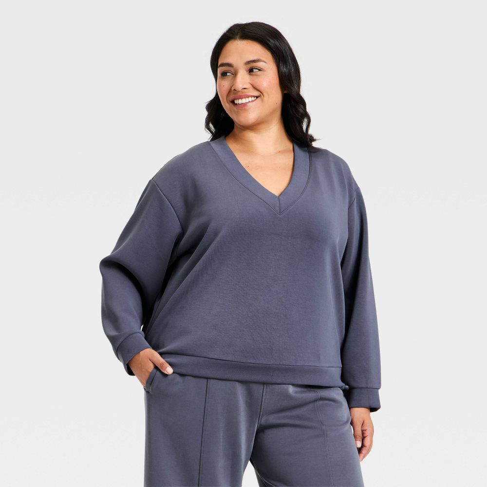 New - Women's Sandwash Sweatshirt - A New Day™ Blue 1X