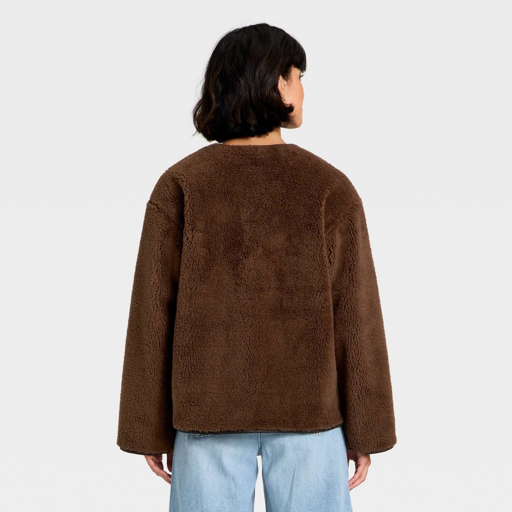 Open Box - Women's Faux Sherling Coat - Universal Thread™ Dark Brown XL