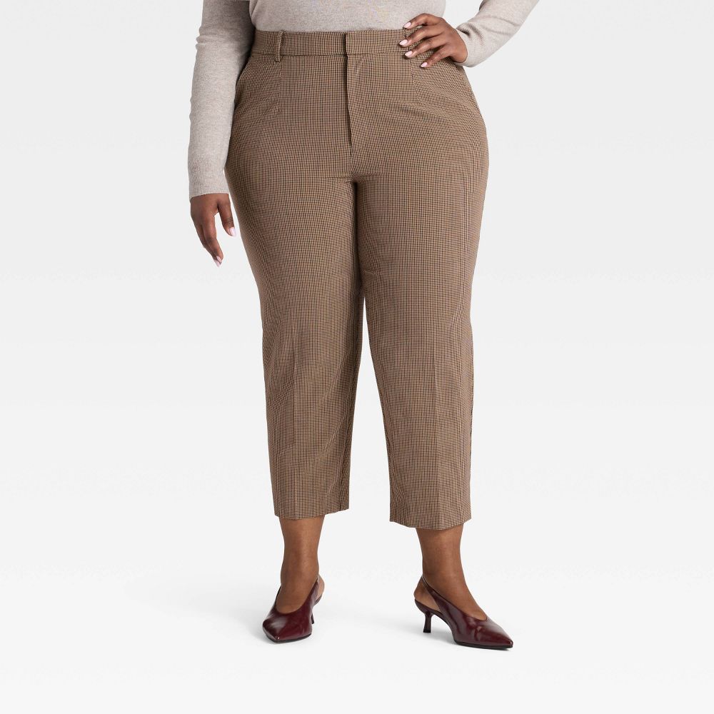 New - Women's Tapered Ankle Pants - A New Day™ Brown Plaid 26