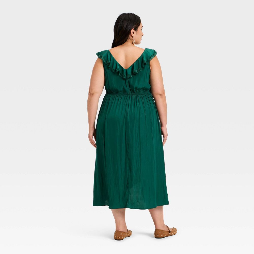New - Women's Ruffle Lace Midi A-Line Dress - Universal Thread™ Dark Green XXL