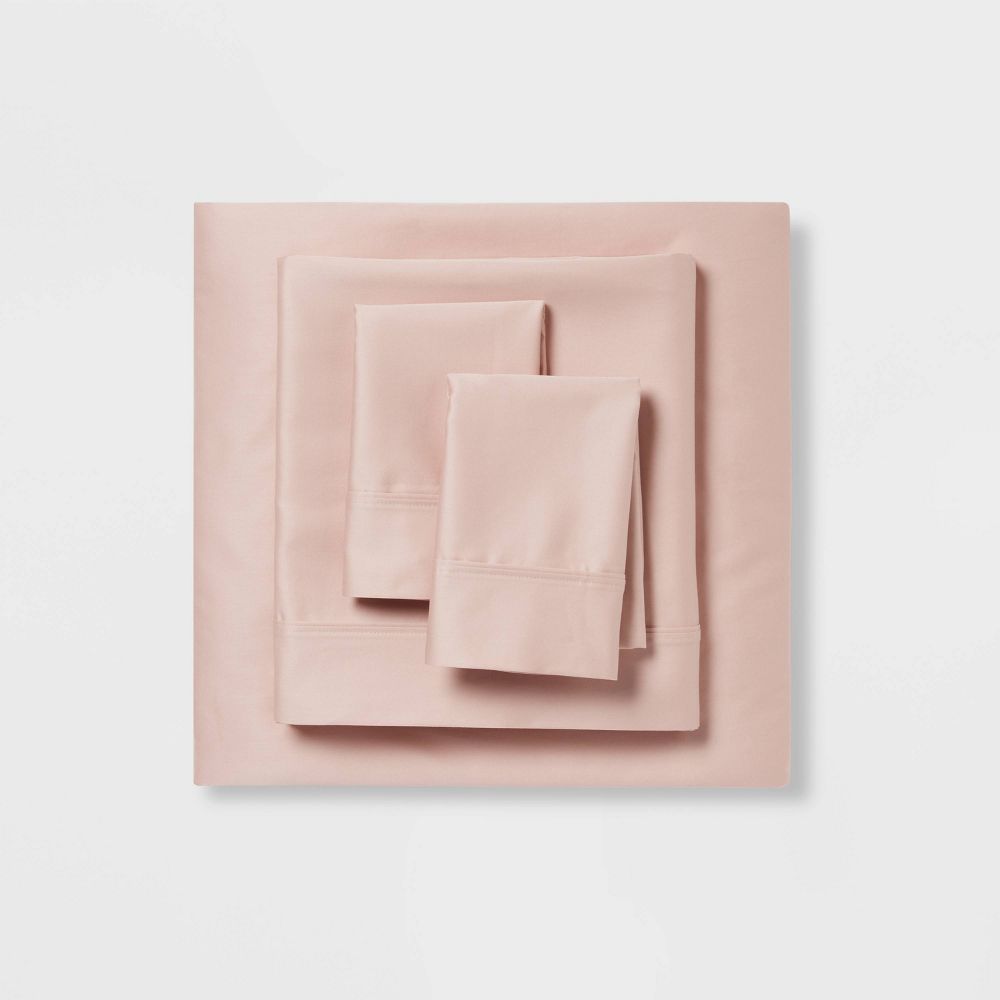 New - Twin/Twin XL Solid Performance 400 Thread Count Sheet Set Blush - Threshold™: Cotton Sateen, Wrinkle-Resistant, OEKO-TEX Certified