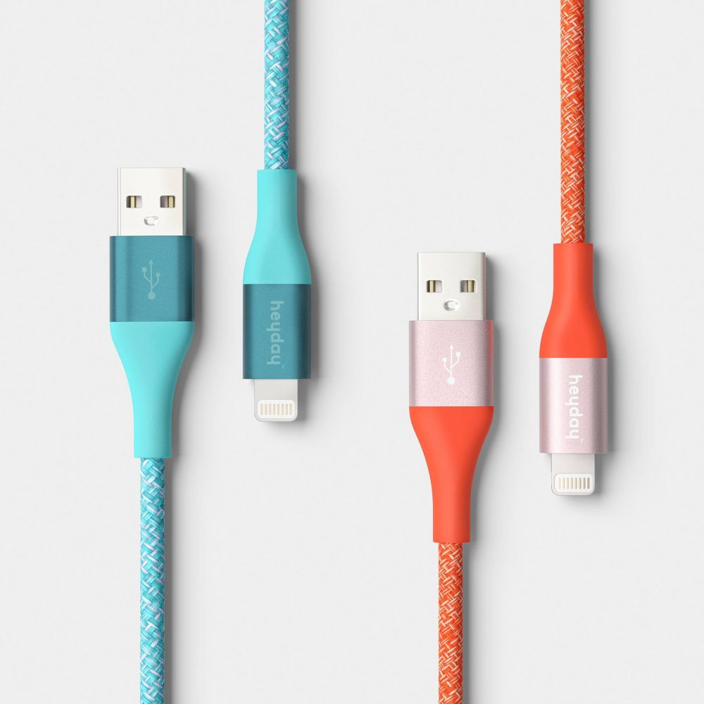 New - 10ft USB-A to Lightning Braided Cable - 2pk - heyday™ Turquoise Poppy