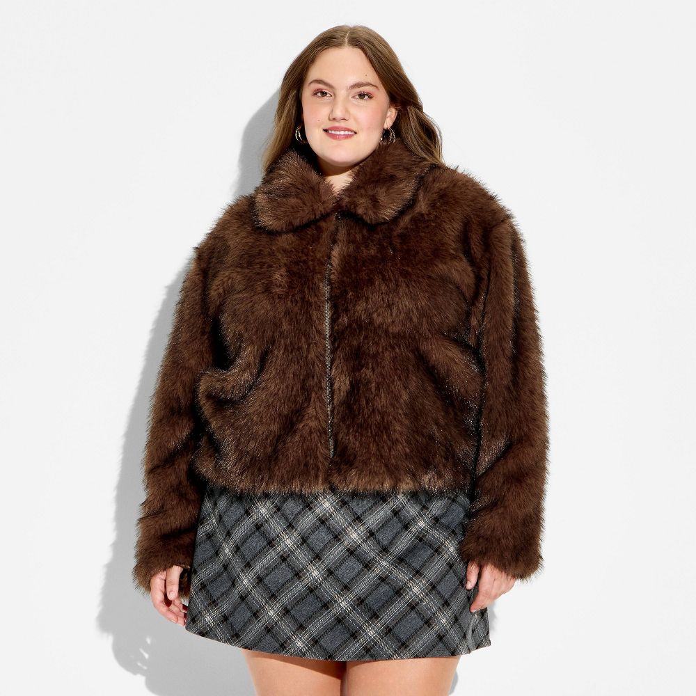 New - Women's Faux Fur Jacket - Wild Fable™ Brown XXL