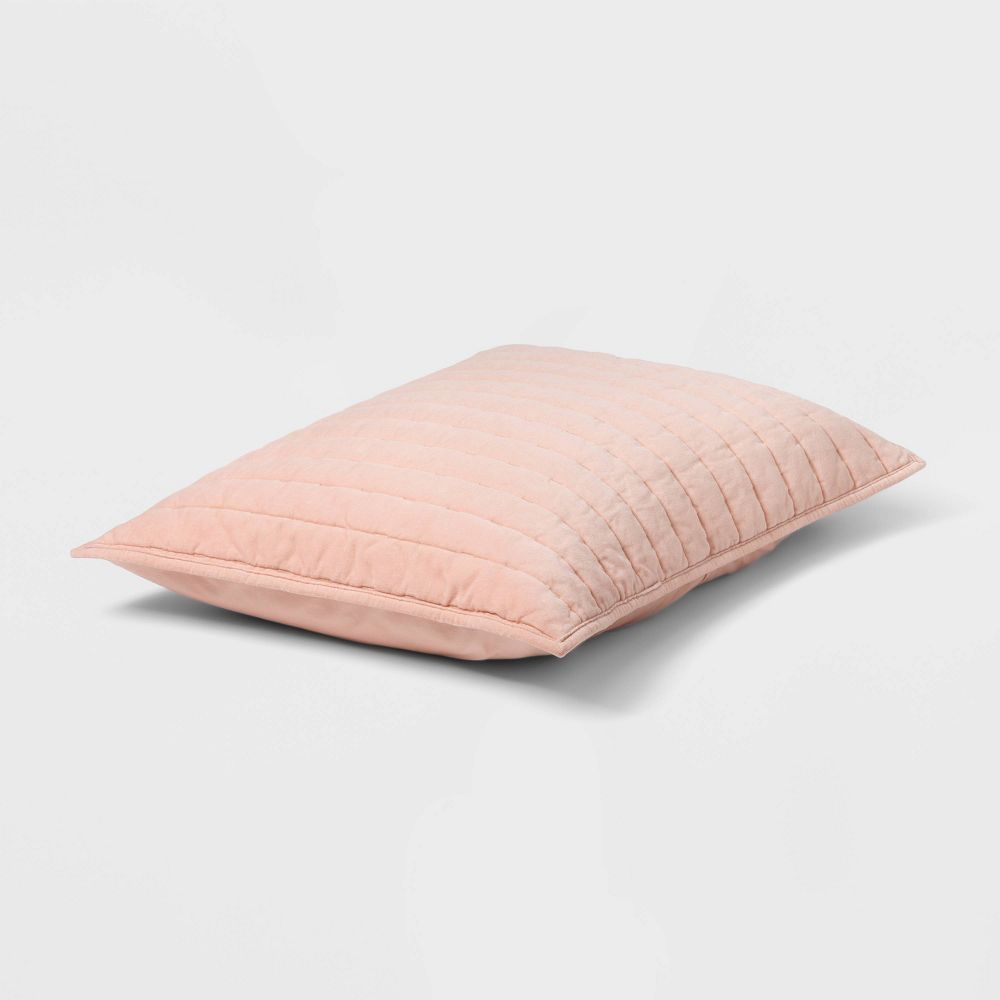 New - King Channel Stitch Velvet Quilt Sham Soft Blush - Threshold™: OEKO-TEX Certified, Cotton Backing, Machine Washable