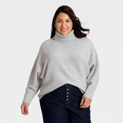New - Women's Turtleneck Pullover Sweater - Ava & Viv™ Gray 4X