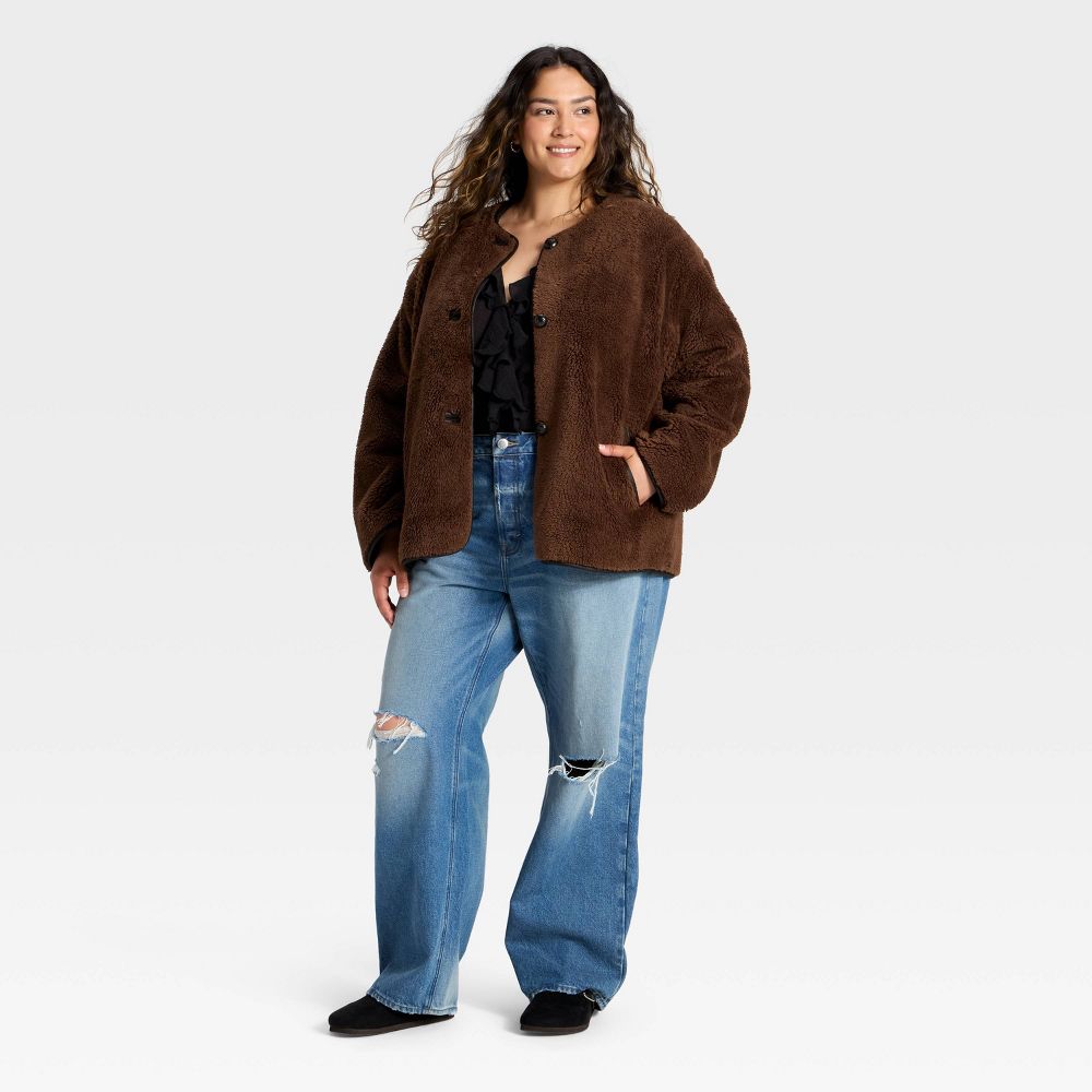 New - Women's Faux Sherling Coat - Universal Thread™ Dark Brown XXL