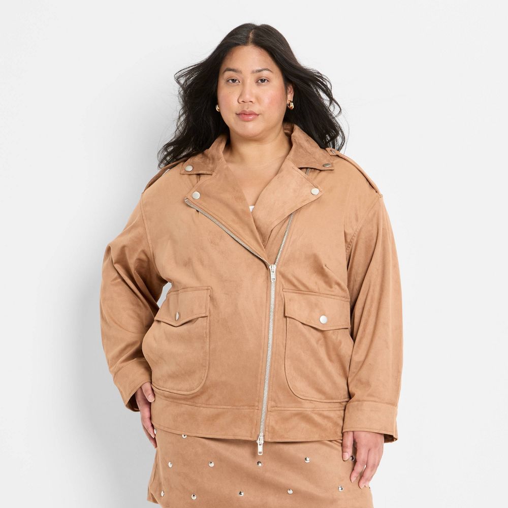 New - Women's Suede Relaxed Moto Jacket - Future Collective Brown 2X