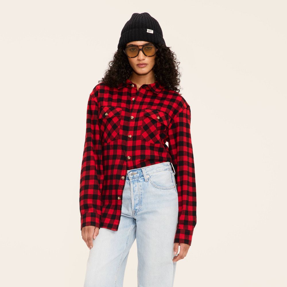 New - Adult Buffalo Check Long Sleeve Button-Down Flannel Shirt - Woolrich x Target Red/Black M
