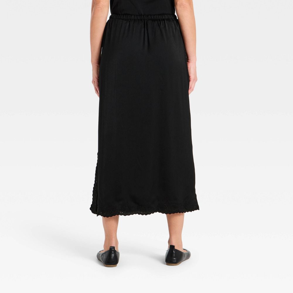 New - Women's Cutwork Midi A-Line Skirt - Universal Thread™ Black XS