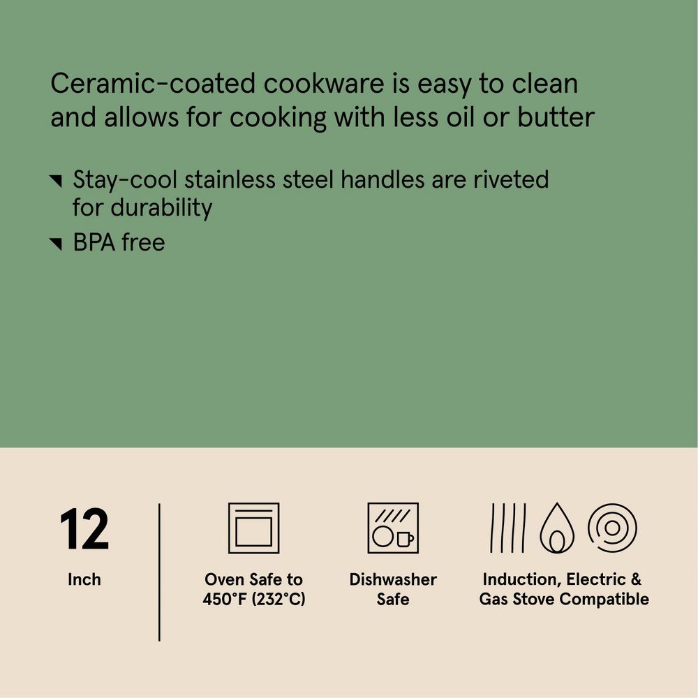 New - 12" Nonstick Ceramic Coated Aluminum Frying Pan with Cover Sage Green - Figmint™
