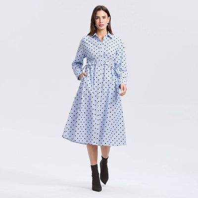 New - Women's Long Sleeve Midi Shirtdress - A New Day™ Blue Striped/Dots M