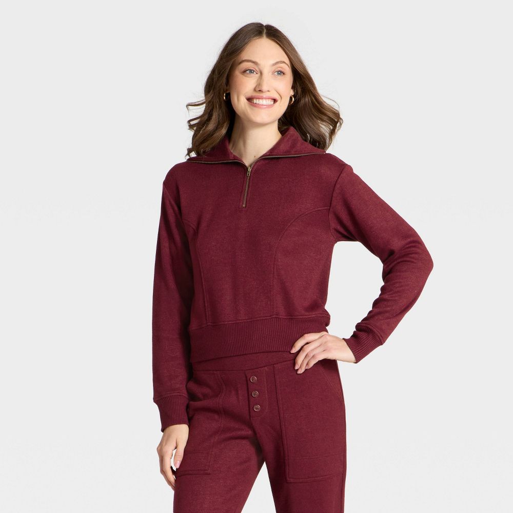 New - Women's Quarter Zip Pullover Sweatshirt - Universal Thread™ Burgundy L