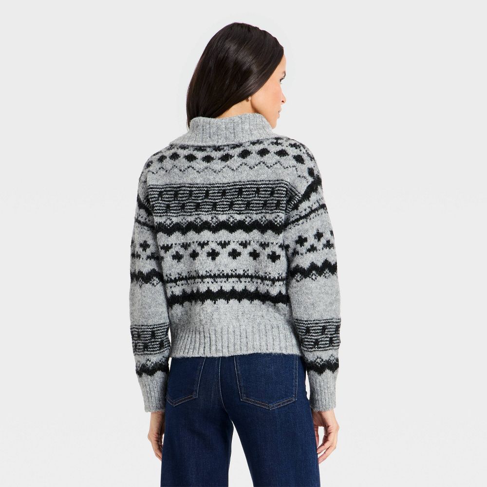 New - Women's Fairisle Henley Shawl Sweater - Universal Thread™ Dark Gray XS