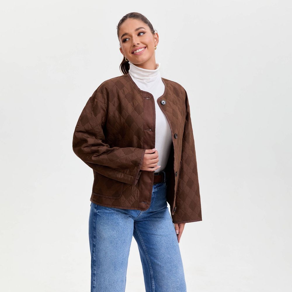 New - Women's Quilted Bomber Jacket - A New Day™ Brown S