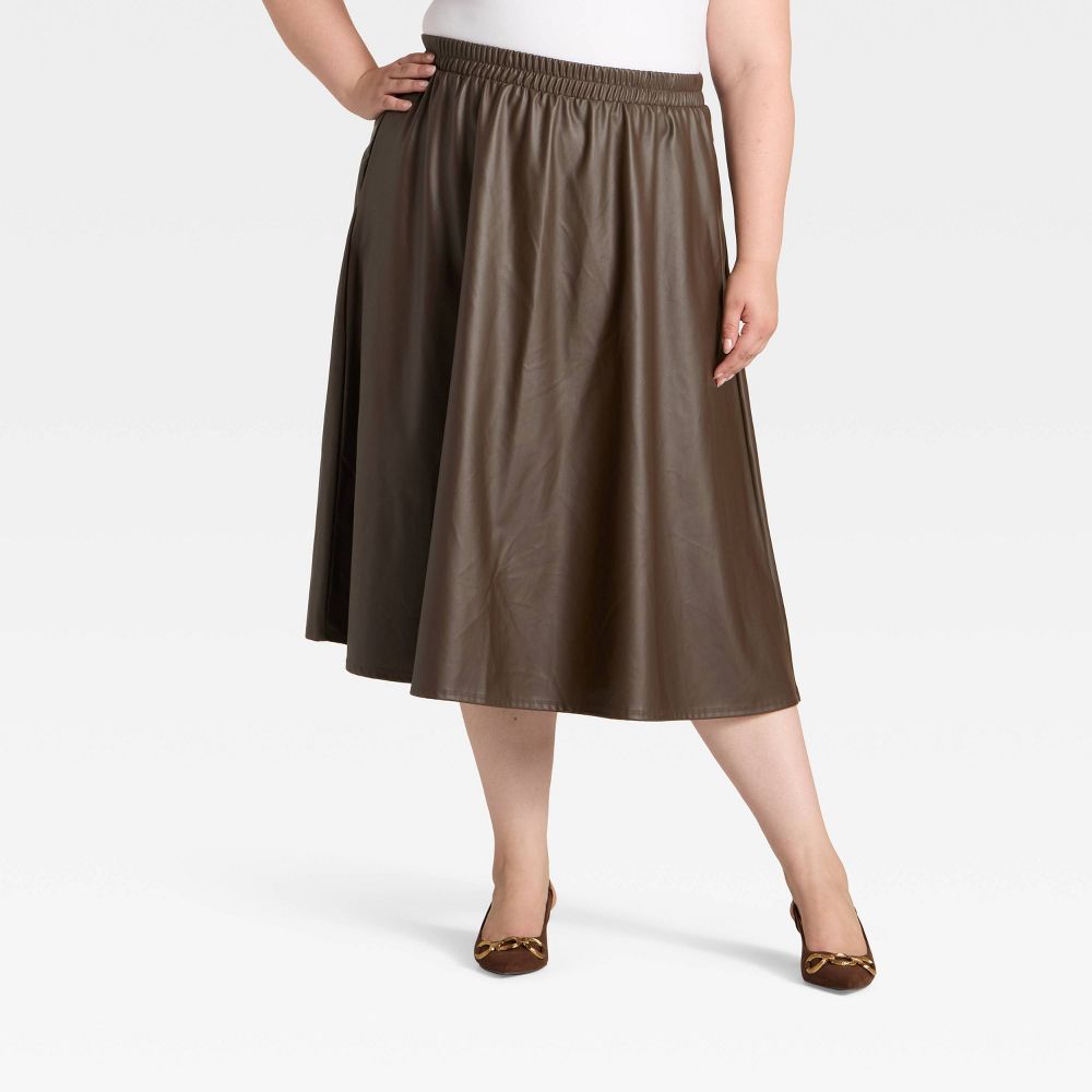 New - Women's Faux Leather Skirt - A New Day™ Dark Brown 1X