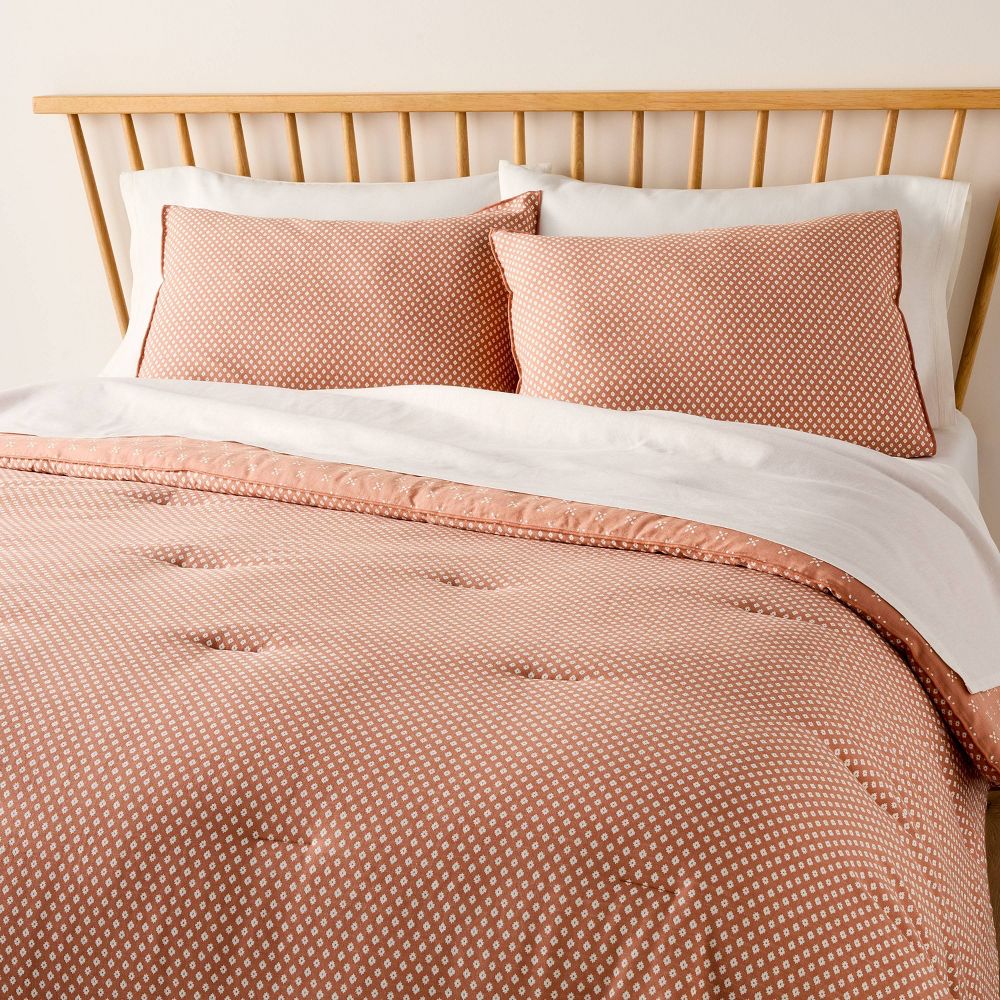 New - 3pc King Block Pattern Comforter Set Rust - Hearth & Hand™ with Magnolia