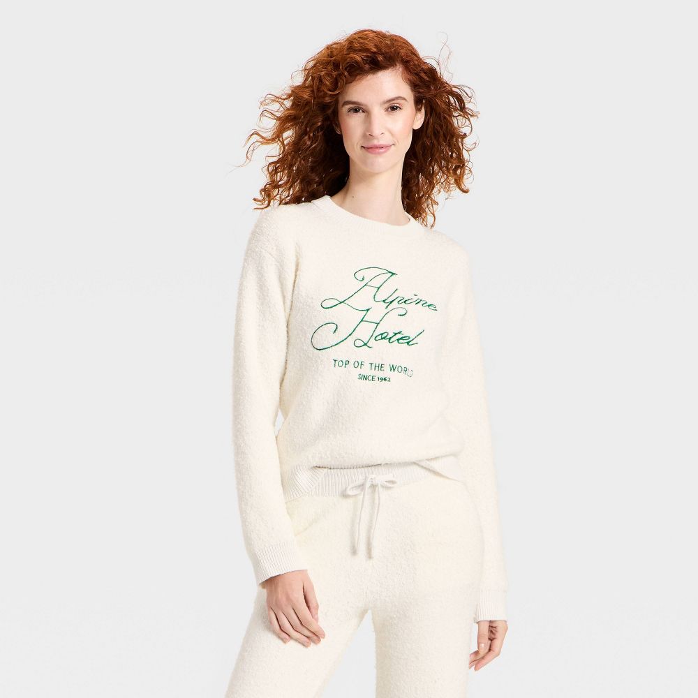 New - Women's Cozy Alpine Knit Bouclé Crewneck Pullover Sweater - Universal Thread™ Cream XS