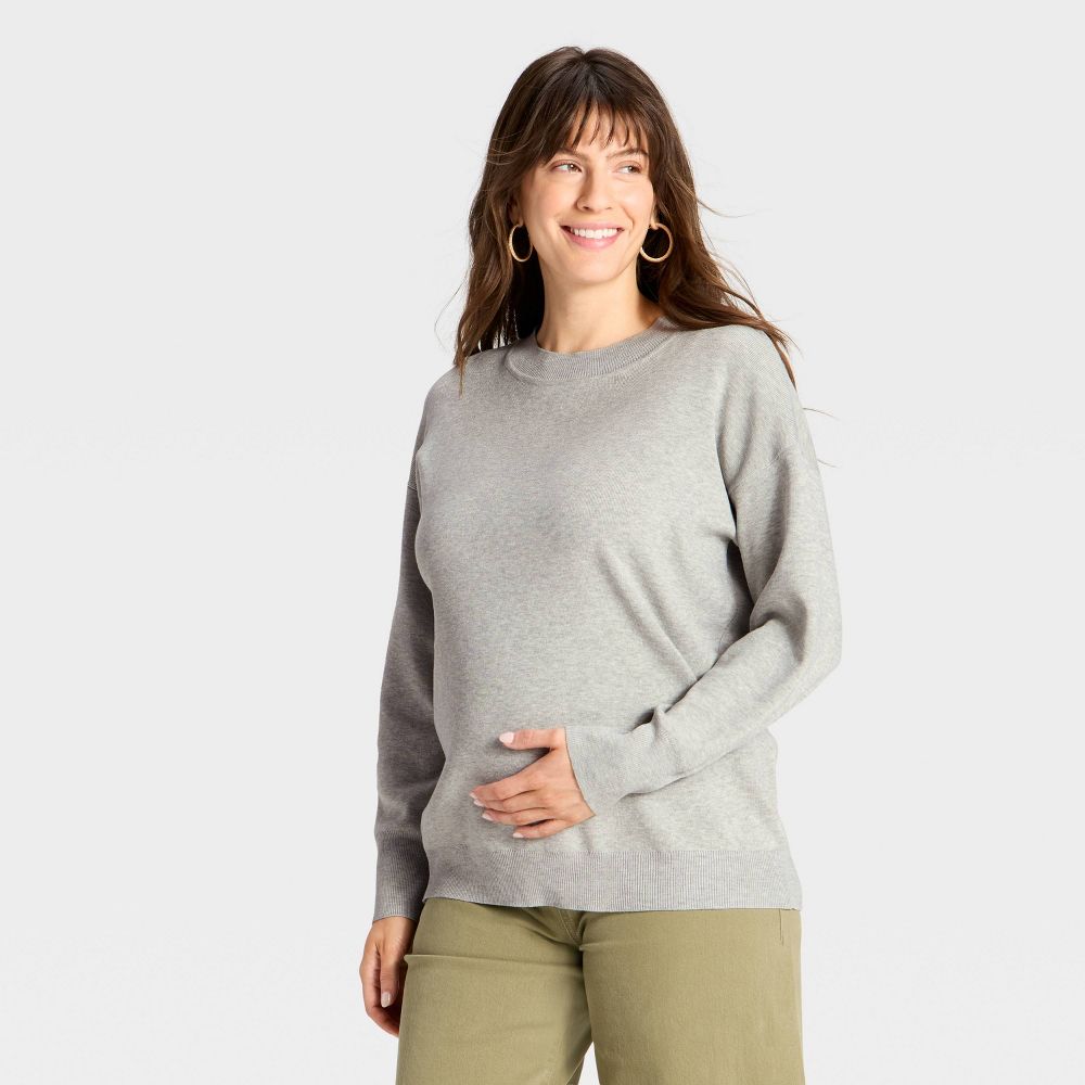 New - Crewneck Essential Maternity Pullover Sweater - Isabel Maternity by Ingrid & Isabel™ Heather Gray XS