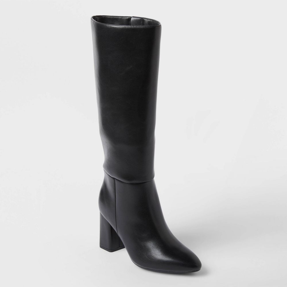 New - Women’s Evangeline Under Knee Heeled Boots with Memory Foam Insole - A New Day™ Black 12