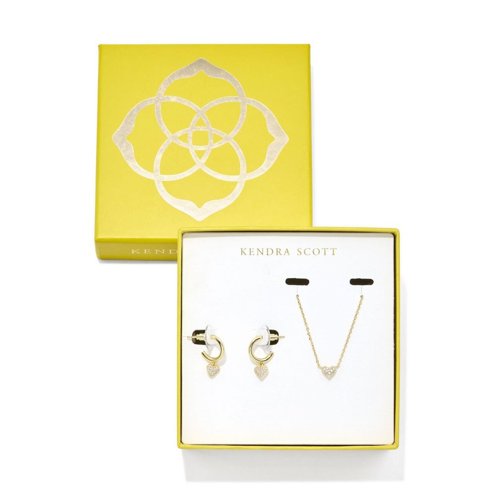 Open Box - Kendra Scott Anna Pave Pendant Necklace and Huggie Earring Set 2pc - Gold