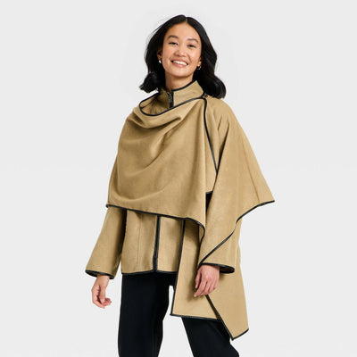 New - Women's Faux Wool Scarf Coat - A New Day™ Light Brown L