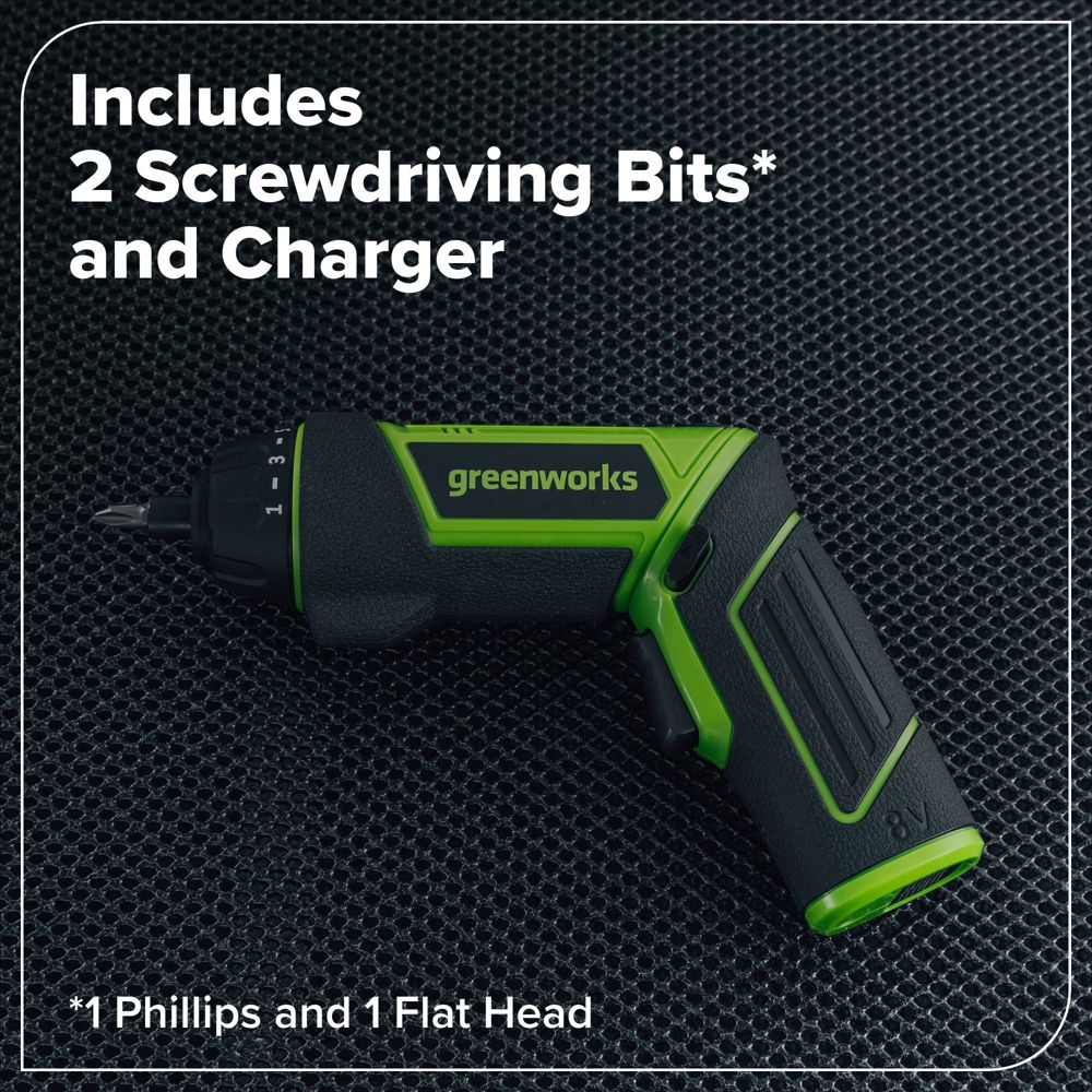New - Greenworks 8V Screwdriver with 2 bits