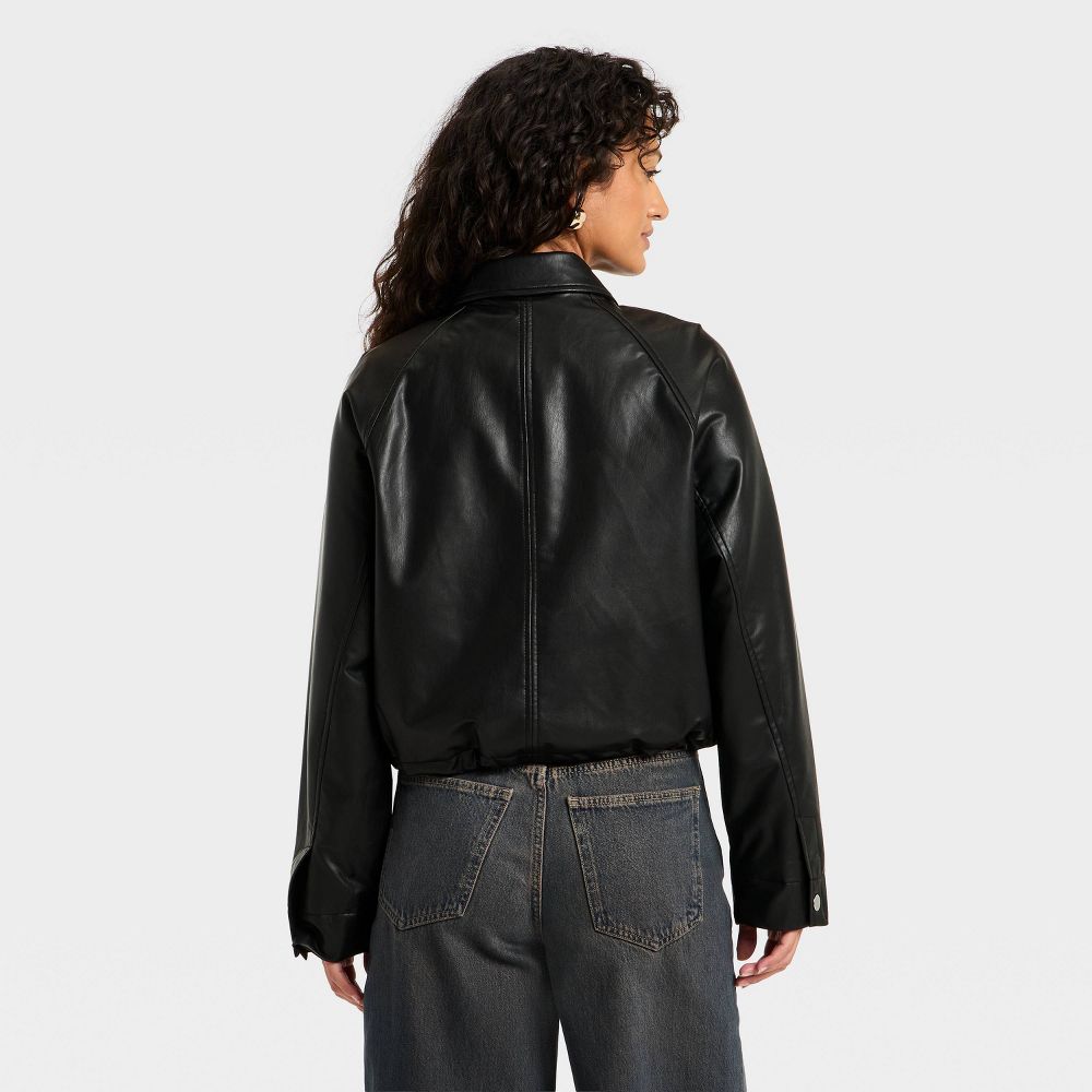 New - Women's Faux Leather Bubble Jacket - Universal Thread™ Black M