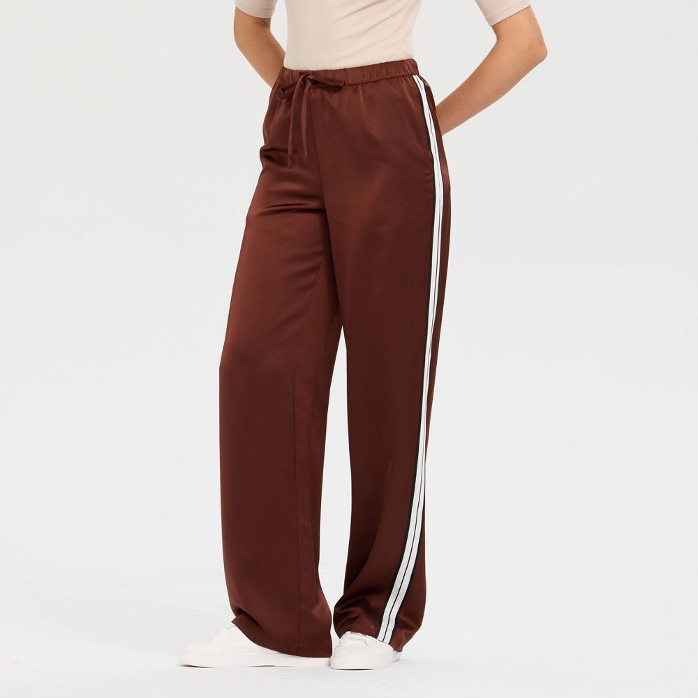 New - Women's High-Rise Wide Leg Satin Track Pull-On Pants - A New Day™ Dark Brown M