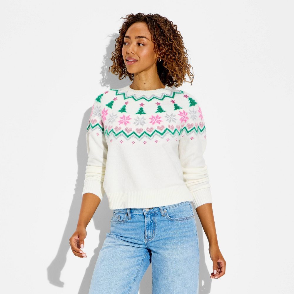 New - Women's Holiday Fair Isle Festive Graphic Sweater - XXL