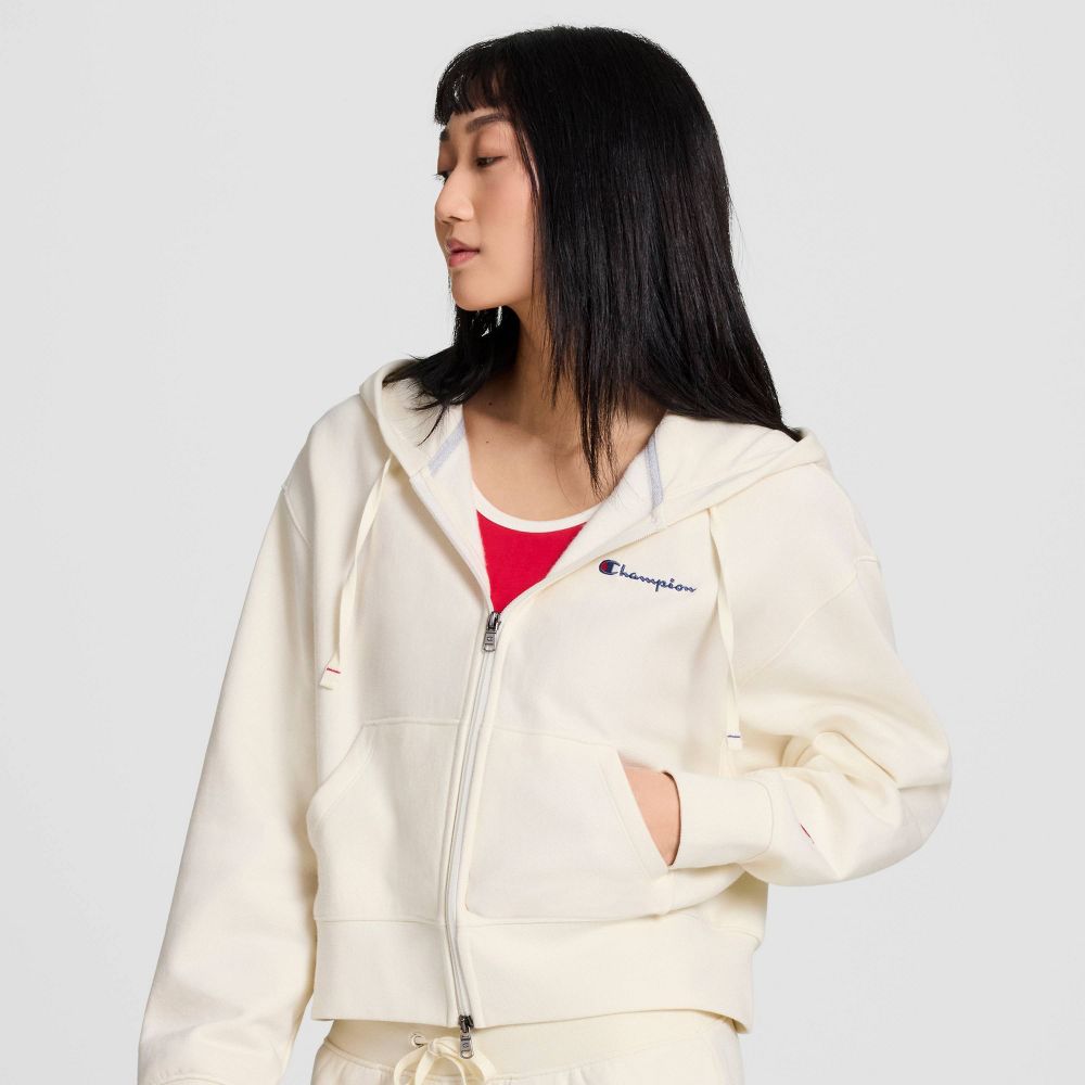 New - Champion Women's Cropped Fleece Zip-Up Sweatshirt - Cream XL
