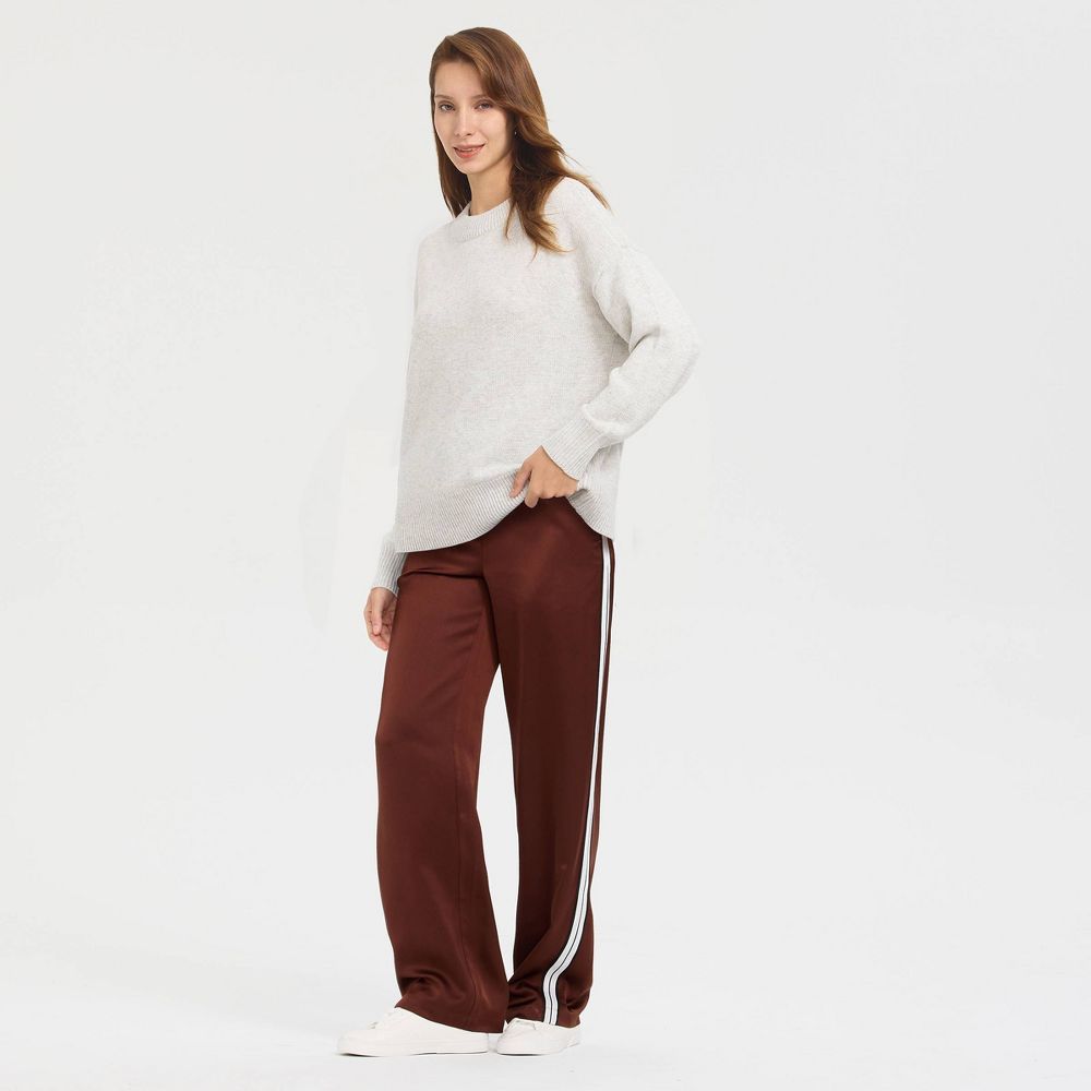 New - Women's High-Rise Wide Leg Satin Track Pull-On Pants - A New Day™ Dark Brown M