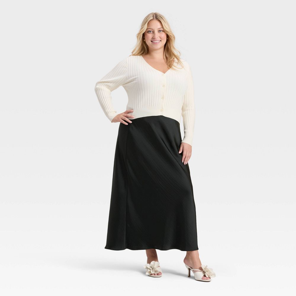 New - Women's Maxi Slip A-Line Skirt - A New Day™ Black 4X