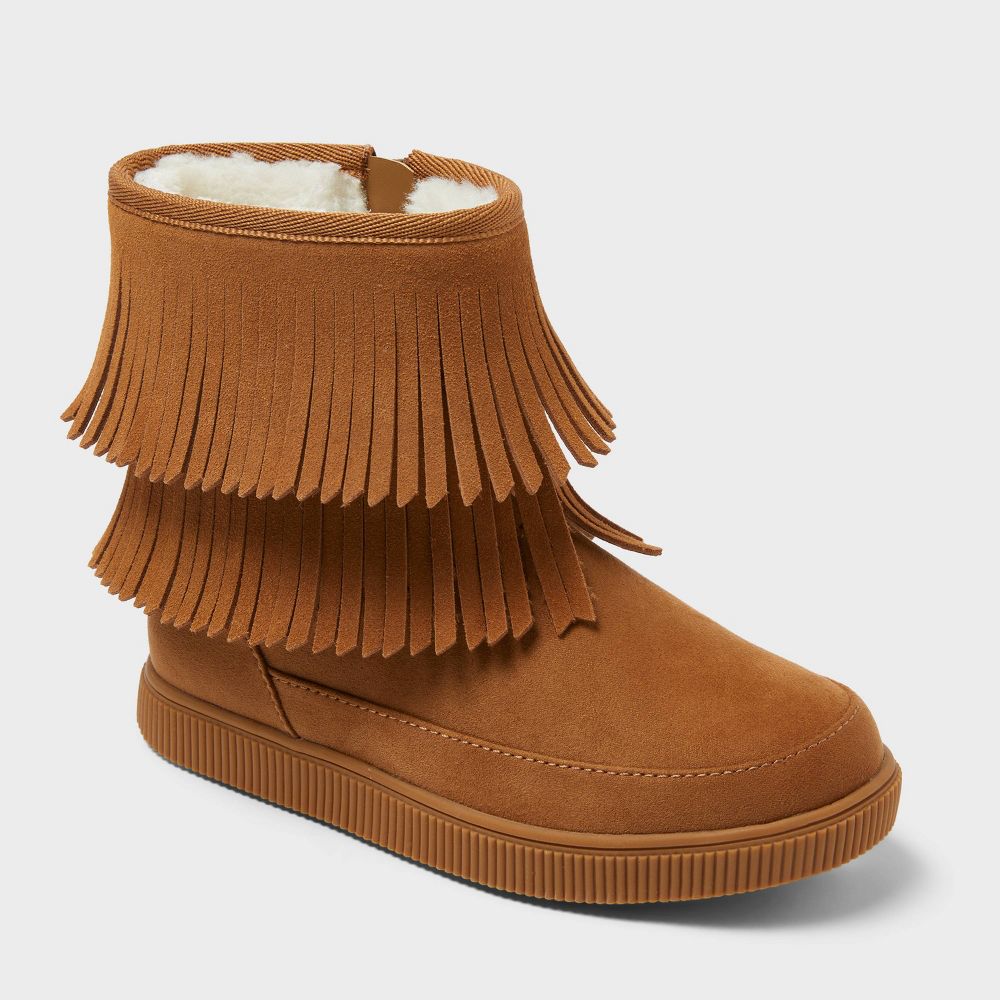 New - Kids' Fiona Fringe Cozy Boots - Cat & Jack™ Cognac 3