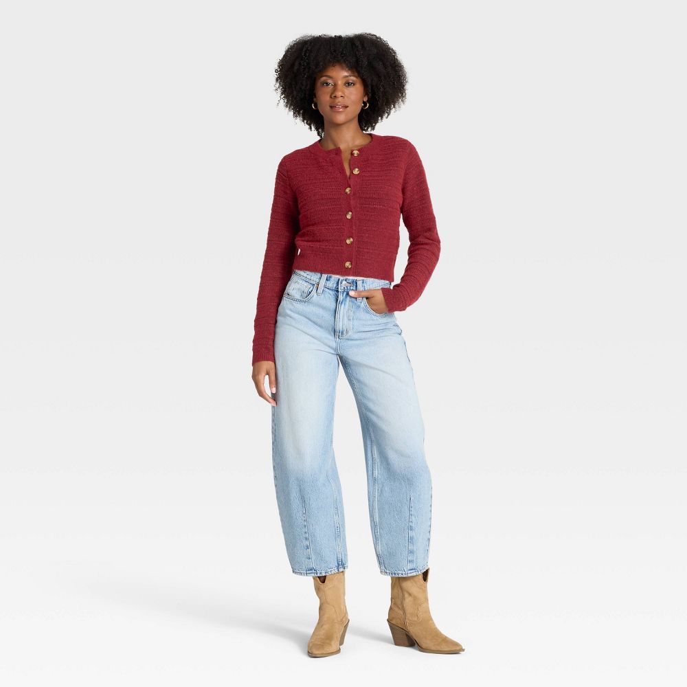 New - Women's Lace Stitch Cardigan Sweater - Universal Thread™ Maroon M