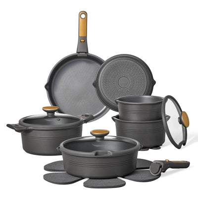 New - Carote 24pc Nonstick Cookware Set with Detachable Handle Black